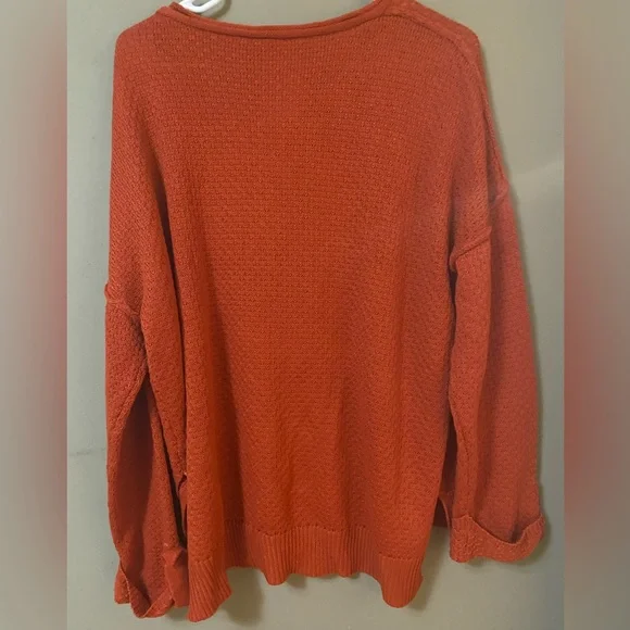 Mountain Valley Trading Button V-neck Knit Sweater Orange Large NWT - Picture 3 of 5